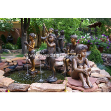 Garden Bronze Boy and Girl Statue Fountain